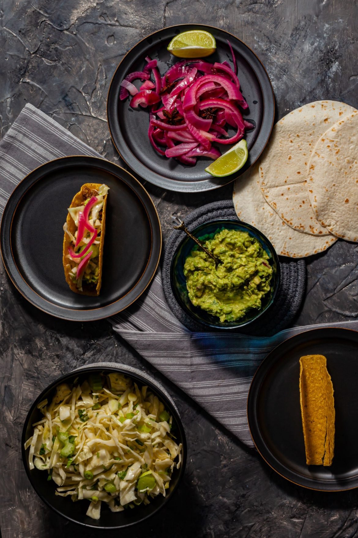 Beef and Pork Tacos with Condiments