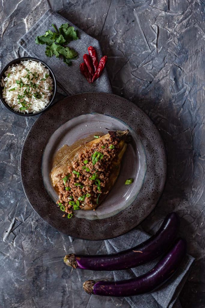 Cambodian Grilled Eggplant with Minced Pork