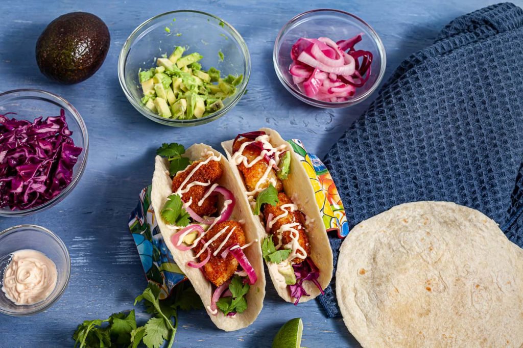 Crispy fish tacos with panko and spicy mayo