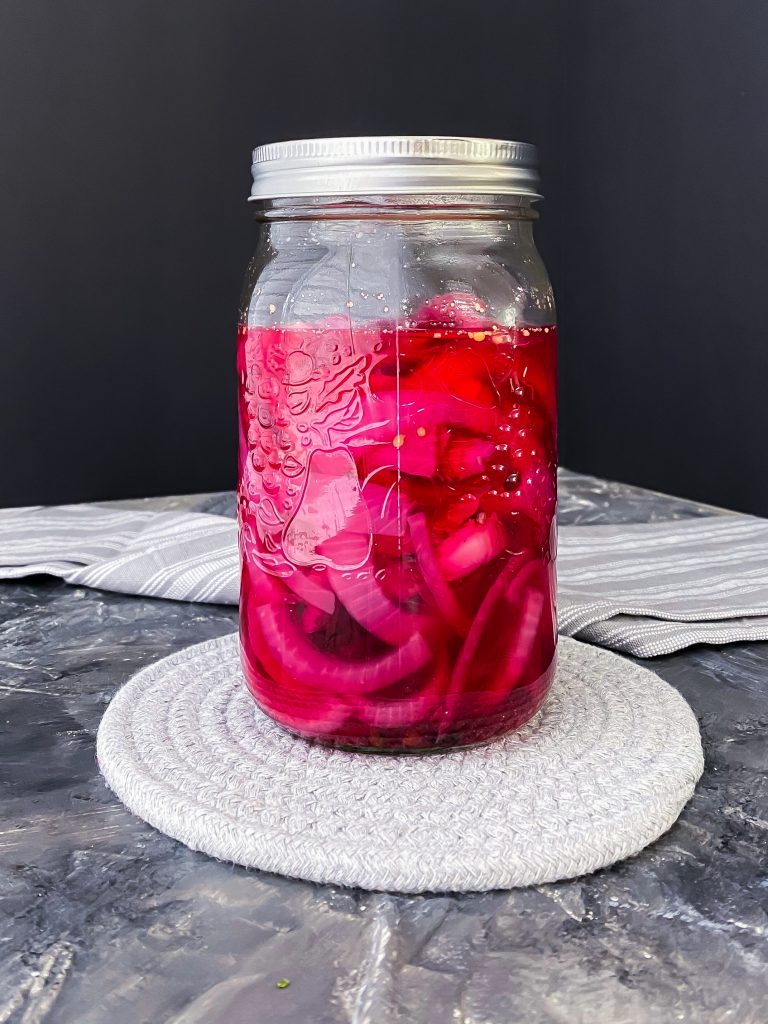 Pickled Red Onion in mason jar
