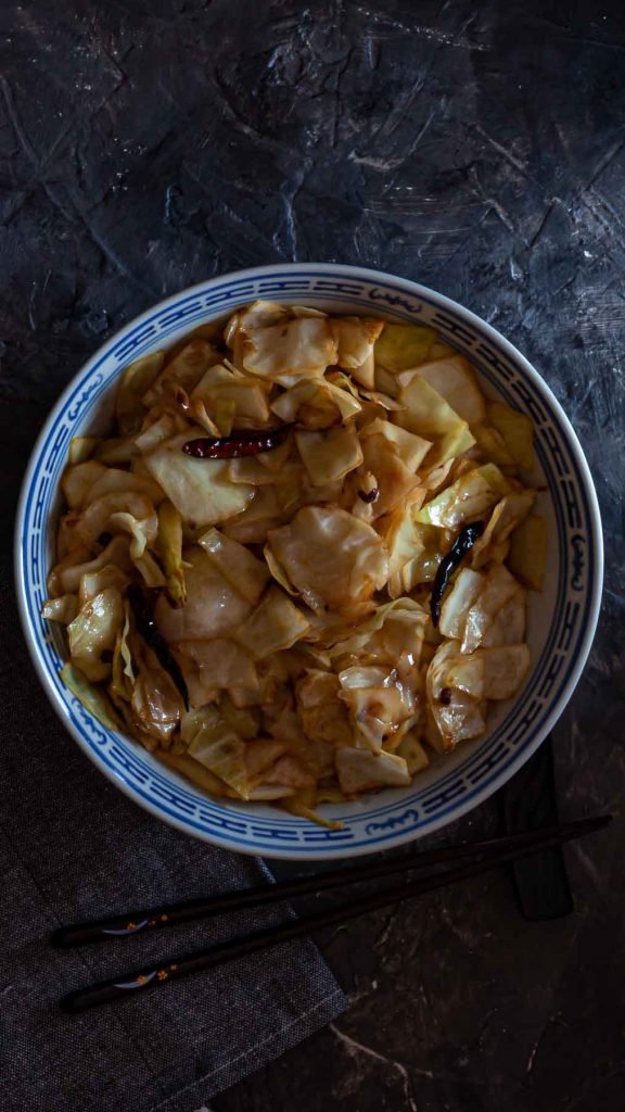 Sweet and sour cabbage served in a bowl.