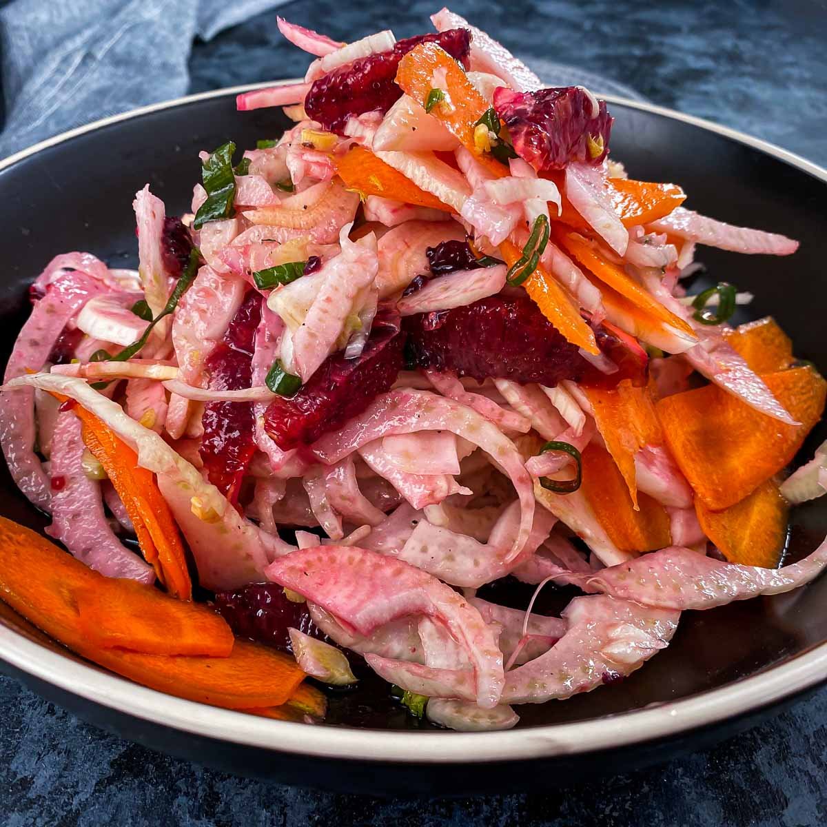 Fennel Salad with Blood Orange and Carrots in a bowl