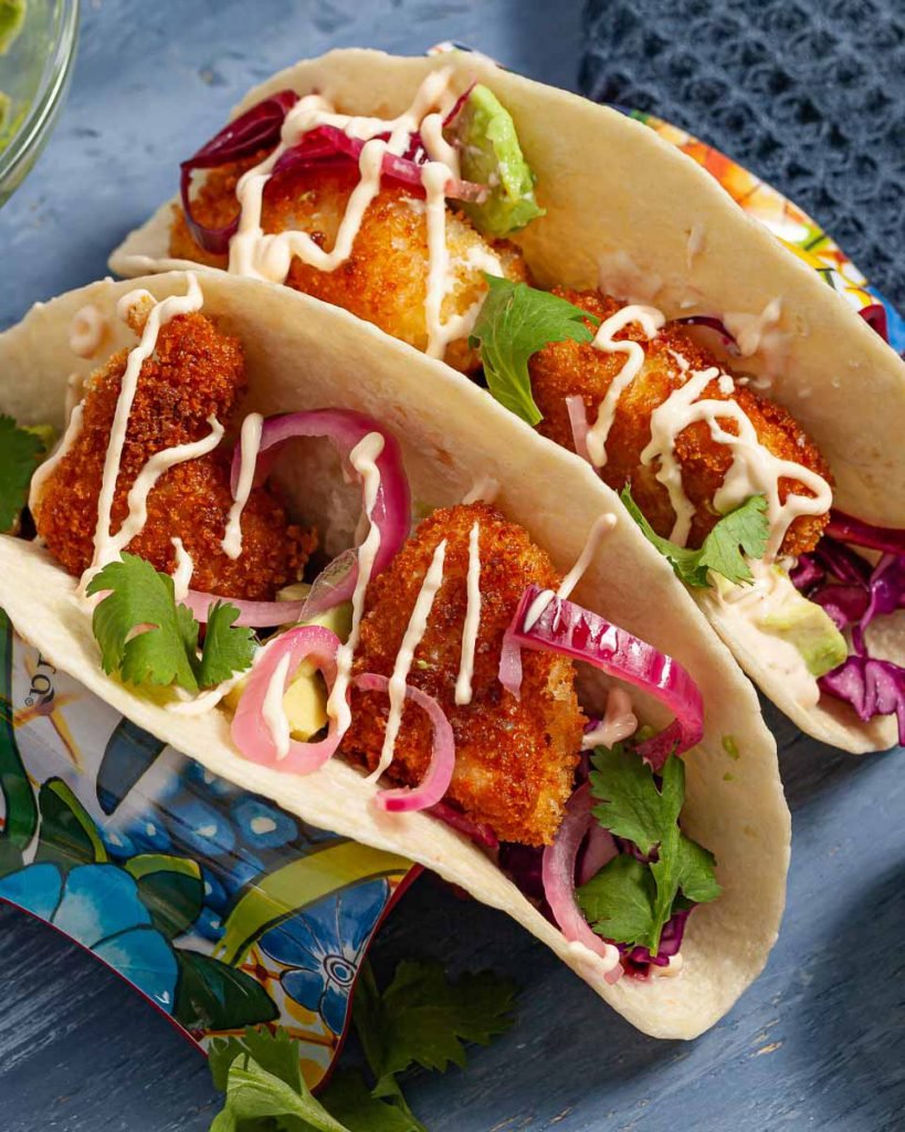 Crispy fish tacos with panko and spicy mayo